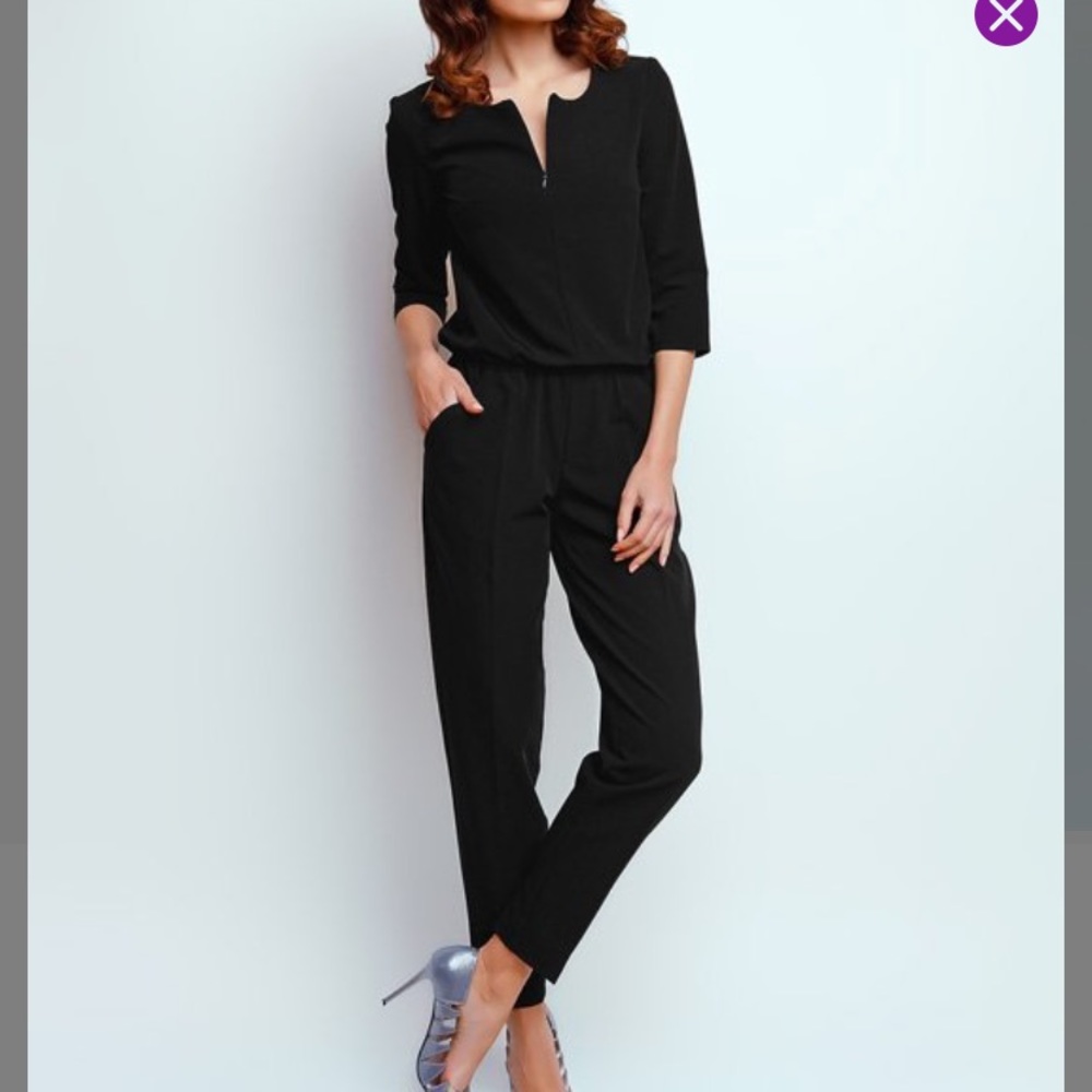 Naoko Black Notch Neck Blouson Jumpsuit